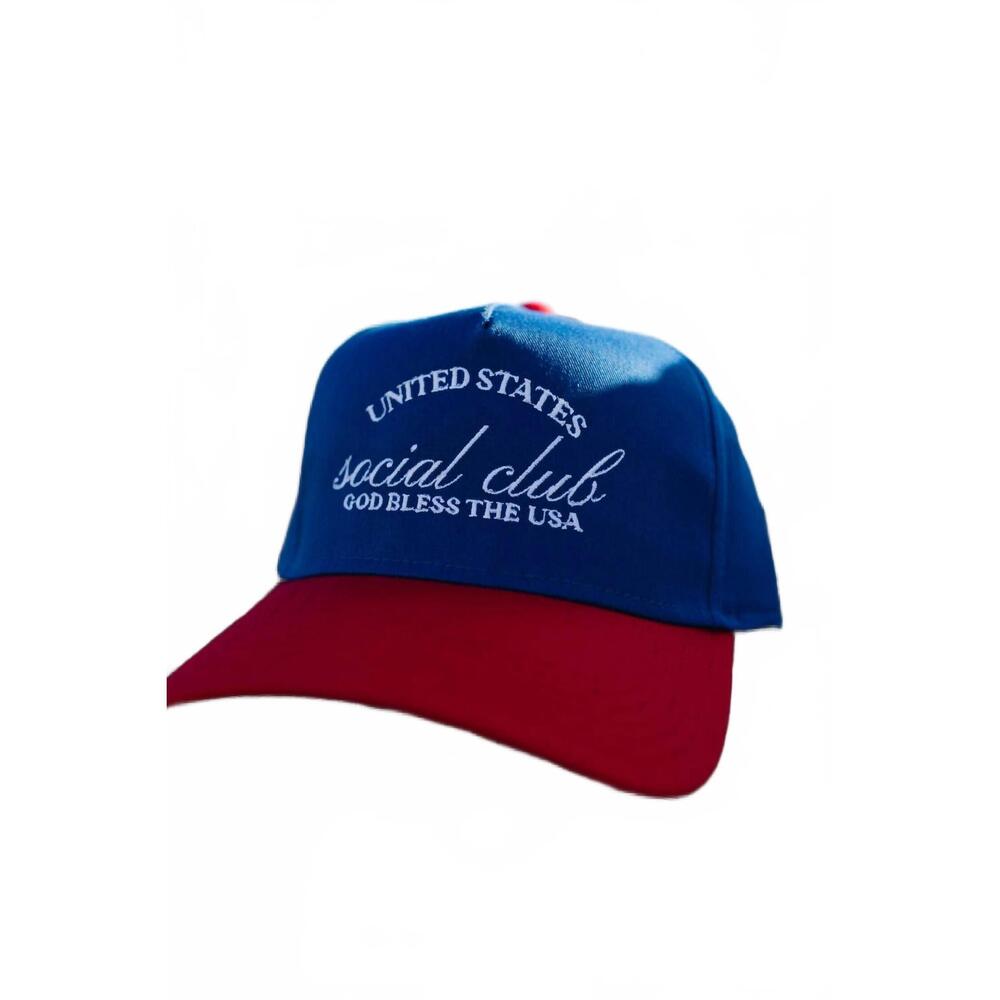 NEW RUBYMOON unisex united states social club embroidered hat in blue/red